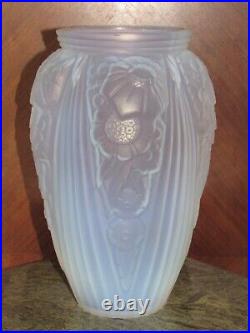 07j40 Grand Vase En Verre Opalescent Signe Muller Freres Luneville Art Deco 1930