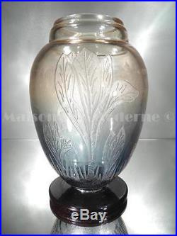 1920-30 Le Verre Français Charder Vase Algues Verre Gravé À L'acide Art Déco