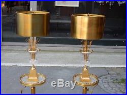 1950-70' Paire de Lampes Vases Medicis en Cristal et Bronze Maison Charles
