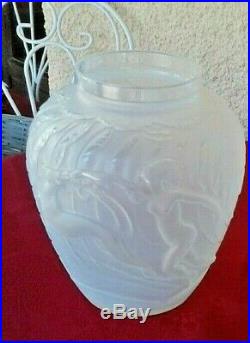 1 Vase Etling Opalescent Africaniste En Verre Moulé Pressé Art Deco 1930
