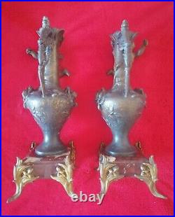 2 Vases (statue) Angelots bronze et marbre Art Déco XIXeme début XXème siècle