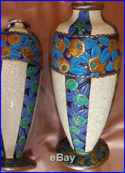 2 grands vase Emaux de Longwy Modèle Art Déco années 30 Fleurs stylisées