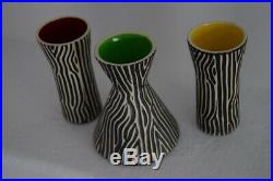 3 vases céramique Faïence Design Saint Clément vintage années 50 60 70 Zèbre