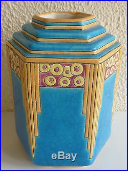 A2191 @ Rare Vase Art Deco A 6 Pans En Longwy