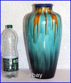 ANCIEN GRAND VASE ART DÉCO FAÏENCE ORCHIES MOULIN DES LOUPS HAUTEUR 40 cm