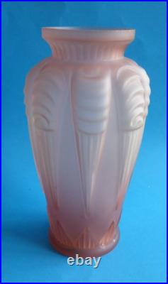 ANCIEN VASE VERRE SIGNE ESPAIVET 1930 ART DECO GLASS VASE SIGNED ROSE h 30cm
