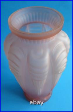 ANCIEN VASE VERRE SIGNE ESPAIVET 1930 ART DECO GLASS VASE SIGNED ROSE h 30cm