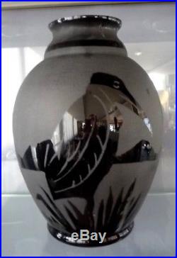 ARTVER BOOM Grand vase art deco décor pélican, papyrus-st lambert-catteau