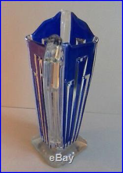 ART DECO 1930 vase pichet en cristal décor bleu vintage