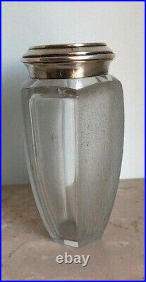 ART DECO GLASS vase verre decor acide avec col en argent signe RIECKE 1930