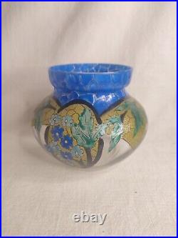 Adrien Mazoyer 1887-1950 Vase Art-Déco en verre émaillé signé