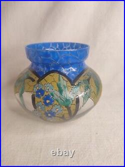 Adrien Mazoyer 1887-1950 Vase Art-Déco en verre émaillé signé