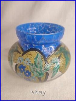 Adrien Mazoyer 1887-1950 Vase Art-Déco en verre émaillé signé