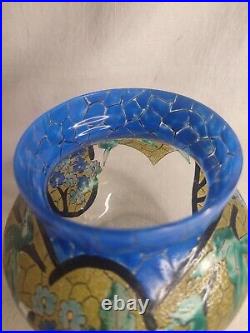 Adrien Mazoyer 1887-1950 Vase Art-Déco en verre émaillé signé