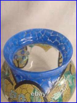 Adrien Mazoyer 1887-1950 Vase Art-Déco en verre émaillé signé