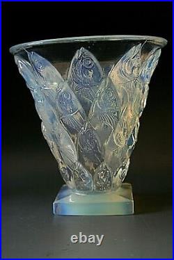 Ancien Art Deco Sabino Poissons Vase Verre Opalescent