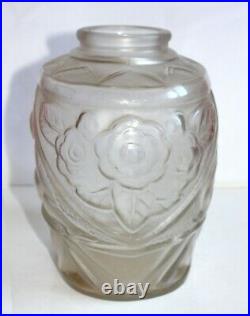 Ancien Beau Vase En Verre Art Deco / Motifs De Jeunes Femmes / Carrillo