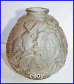 Ancien Beau Vase En Verre Art Deco / Motifs Floral / Carrillo