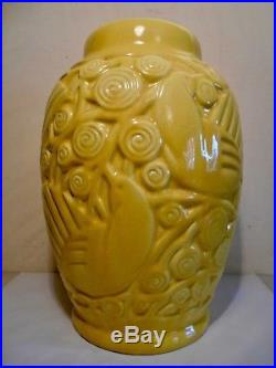 Ancien Grand Vase Art Deco Ceramique Saint Clement France N° 889 Modele Pigeon