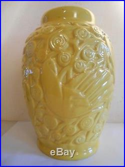 Ancien Grand Vase Art Deco Ceramique Saint Clement France N° 889 Modele Pigeon