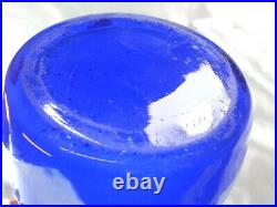 Ancien Grand Vase Cristal Pate De Verre Degage A L Acide Fleur Bleu Cobalt