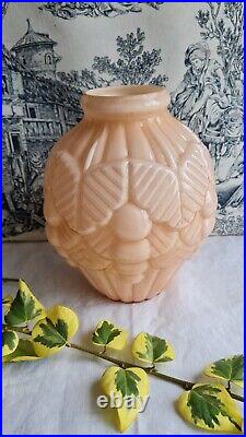 Ancien Gros Vase Boule Art Deco En Opaline Rose