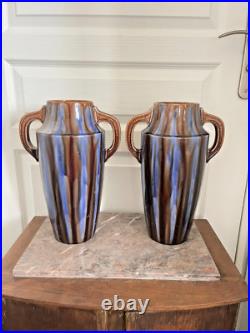 Ancien Paire Vase Céramique Emaillée Amphore Art Déco VIERZON Louis Gueule Ancien Paire Vase Céramique Emaillée Amphore Art Déco VIERZON Louis Gueule