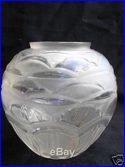 Ancien Vase Art Deco A. Hunebelle En Verre Opalescent Blanc 1930 Vase Boule