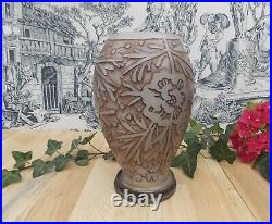 Ancien Vase Art Deco Signe Val Verrerie D'art Lorrain Pate De Verre