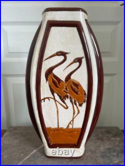 Ancien Vase Céramique Craquelé Méplat Art Déco Echassier KERALOUVE LA LOUVIERE Ancien Vase Céramique Craquelé Méplat Art Déco Echassier KERALOUVE LA LOUVIERE