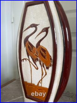 Ancien Vase Céramique Craquelé Méplat Art Déco Echassier KERALOUVE LA LOUVIERE Ancien Vase Céramique Craquelé Méplat Art Déco Echassier KERALOUVE LA LOUVIERE