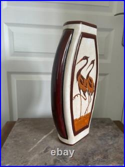 Ancien Vase Céramique Craquelé Méplat Art Déco Echassier KERALOUVE LA LOUVIERE Ancien Vase Céramique Craquelé Méplat Art Déco Echassier KERALOUVE LA LOUVIERE