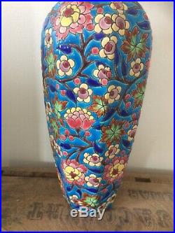 Ancien Vase Emaux De Longwy Decor Floral France Vintage Art Deco