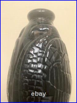Ancien Vase En Opaline Noire Epoque Art Deco 1930 Decors De Condors