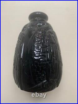 Ancien Vase En Opaline Noire Epoque Art Deco 1930 Decors De Condors