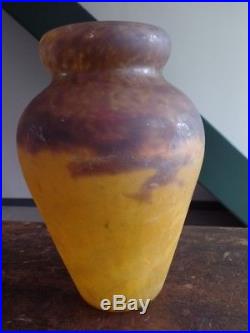 Ancien Vase En Pate De Verre Signe Muller Freres Luneville Art Deco