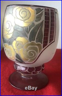 Ancien Vase En Pte De Verre Signé Moda Art Deco
