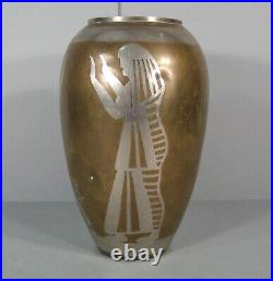 Ancien Vase Laiton Dinanderie Style Art Déco A Décor Égyptiennes Signé