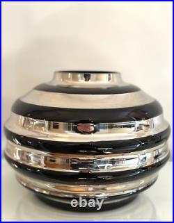 Ancien grand vase ART DECO Verre opaline noire et argentée Boom 1930 33 cm