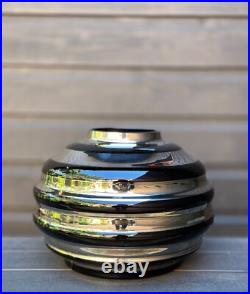 Ancien grand vase ART DECO Verre opaline noire et argentée Boom 1930 33 cm