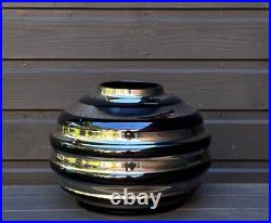 Ancien grand vase ART DECO Verre opaline noire et argentée Boom 1930 33 cm