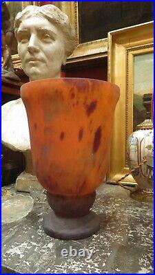 Ancien grand vase en pate de verre signé lorrain epoque 1930 art deco