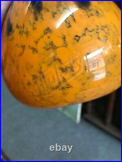 Ancien grand vase pate de verre signé mulaty orange bleu art deco