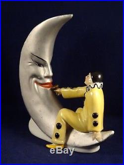 Ancien rare soliflore vase Pierrot Lune Art Déco 1920 numéroté porcelaine