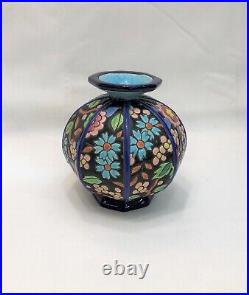 Ancien vase ART DECO émaux de LONGWY estampillé Signé 11 cm Céramique Faïence