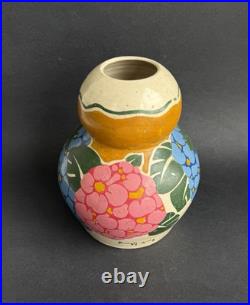 Ancien vase Art Deco céramique signé BETZY AUGERON vers 1930 décor floral France Ancien vase Art Deco céramique signé BETZY AUGERON vers 1930 décor floral France