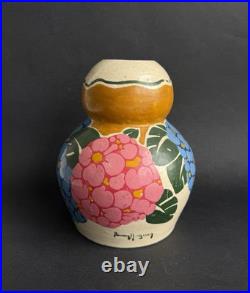 Ancien vase Art Deco céramique signé BETZY AUGERON vers 1930 décor floral France Ancien vase Art Deco céramique signé BETZY AUGERON vers 1930 décor floral France