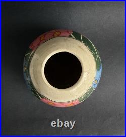 Ancien vase Art Deco céramique signé BETZY AUGERON vers 1930 décor floral France Ancien vase Art Deco céramique signé BETZY AUGERON vers 1930 décor floral France