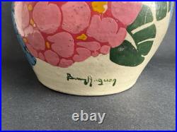 Ancien vase Art Deco céramique signé BETZY AUGERON vers 1930 décor floral France Ancien vase Art Deco céramique signé BETZY AUGERON vers 1930 décor floral France