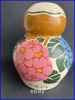 Ancien vase Art Deco céramique signé BETZY AUGERON vers 1930 décor floral France Ancien vase Art Deco céramique signé BETZY AUGERON vers 1930 décor floral France